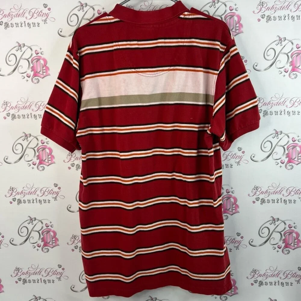 Timberland polo button up tie dye orange Red brown White Striped Polo Shirt